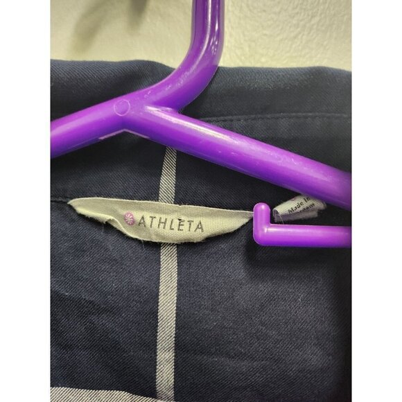 Athleta Womens Presidio Tunic Top Size Small Navy Windowpane 1/4 Button Cotton - Picture 3 of 9